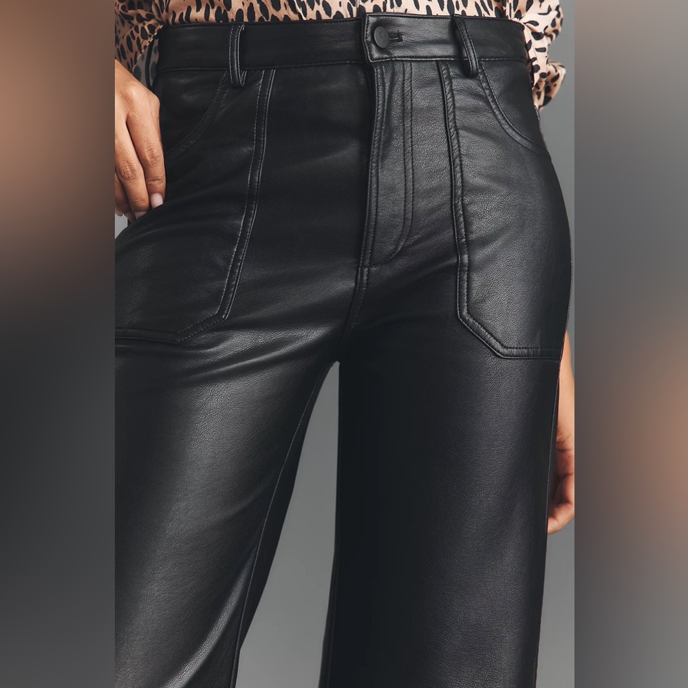 NWT Anthropologie The Rylan Faux Leather Relaxed High-Rise Flare Pants by Pilcro - Picture 7 of 12